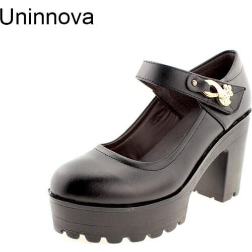 Sapato Feminino Womens Microfiber Durable Leather Shoes Platform High Heels Ankle Shallow Office Lady Pumps WP026