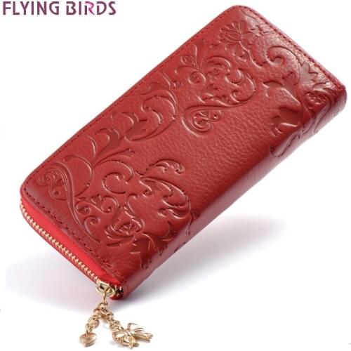 FLYING BIRDS Genuine Leather wallet for women brand long purse dollar price card holder coin bag female money cilp quality a3439