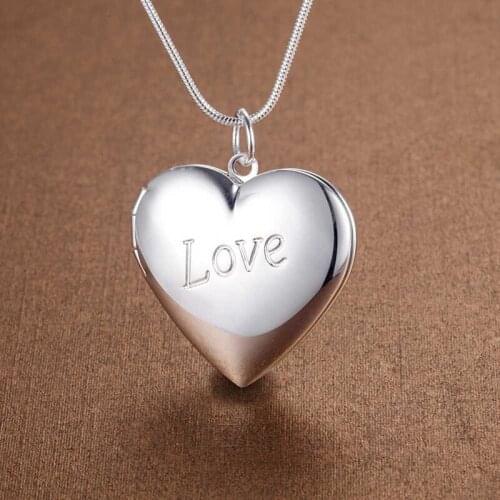Hot romantic 925 Sterling Silver LOVE Heart photo frame Pendant Necklace for woman Fashion brands Jewelry Wedding party Gifts