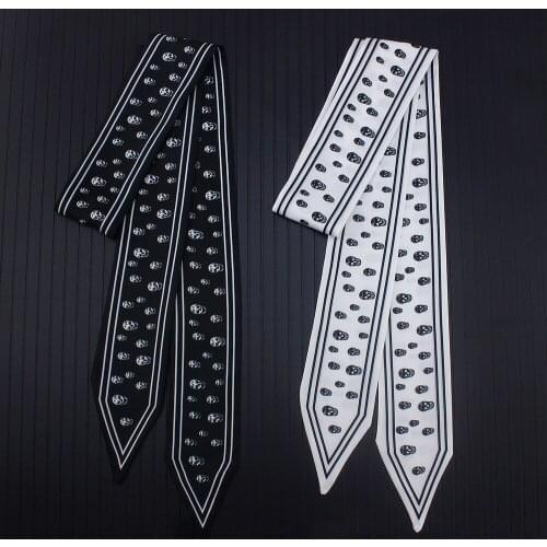 120cm Head All-match High Quality Skulls Printed Fashion Lady Silk Riband Scarves Bags Scarf Small Ribbon Hair Band Bandeaus