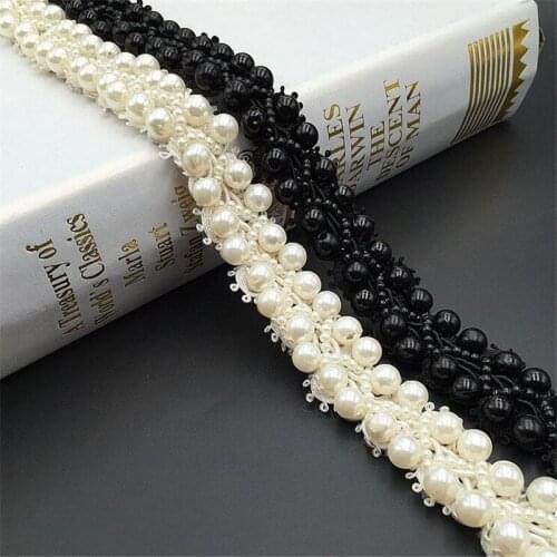 2Yards 2cm Ivory black Polyester Beaded Flower Lace Trim Garment Accessory LW0290