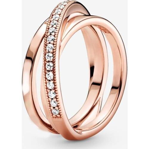 2021 New Free shipping Authentic 925 Sterling Silver Crossover Pave Triple Band Ring For Women European Original DIY Jewelry