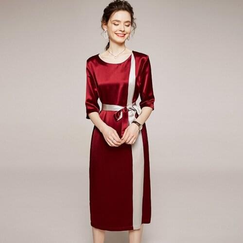 2021 summer new triacetic acid dress round neck contrast medium sleeve mid length skirt mj1816