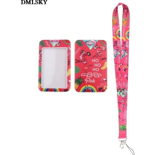 24pcs/lot MD180 DMLSKY Cartoon Bird Lanyard for keys Phone USB Badge Holders Webbing PVC Credit Card Holder Cute ID Card Case