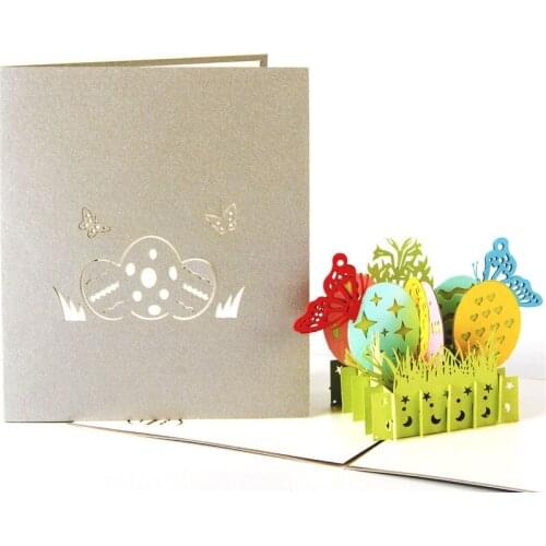 3D Laser Cut Handmade Carving Rainbow Butterfly Easter Eggs Paper Invitation Greeting Cards PostCard Children Kids Creative Gift