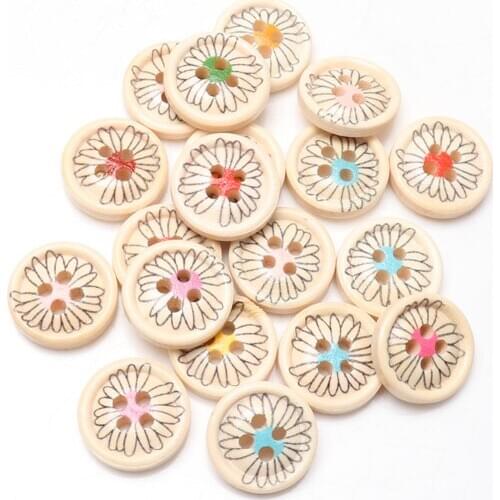 Four-hole button DIY Applique pattern Wood Sewing Buttons for Handmade Scrapbooking Craft 40pcs 15mm