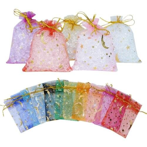 50Pcs 7*9cm Star Moon Organza Bag Wedding Gift Candy Drawstring Bag Jewelry Packaging Sachet Gauze Bag