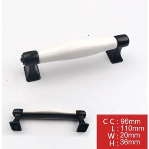 96mm white ceramic kitchen cabinet drawer pull 128mm black dresser cupboard door handle modern fashion simple furniture handle