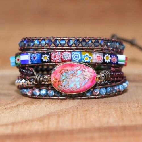 Sunflower Bracelet King Pine Stone Hand Woven Leather Bracelet Multi Layer Energy Lovers Bracelet Womens Bracelet Gift