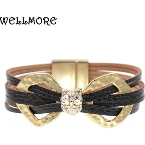 WELLMORE metal owl charm bracelets Leather Bracelets For Women Mens wrap Bracelets Couples gifts fashion Jewelry dropshipping