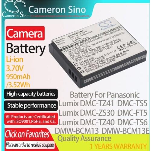CameronSino Battery for Panasonic Lumix DMC-TZ41 DMC-ZS30 DMC-TS5 DMC-TZ40 fits Panasonic DMW-BCM13 Digital camera Batteries