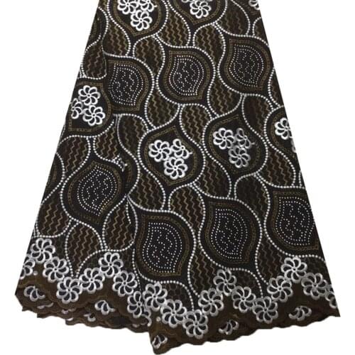 Black Latest African Cotton Lace Fabric 2021 High Quality Nigerian Pure Cotton Embroidery voile Lace Fabrics 5Yards YPL11744