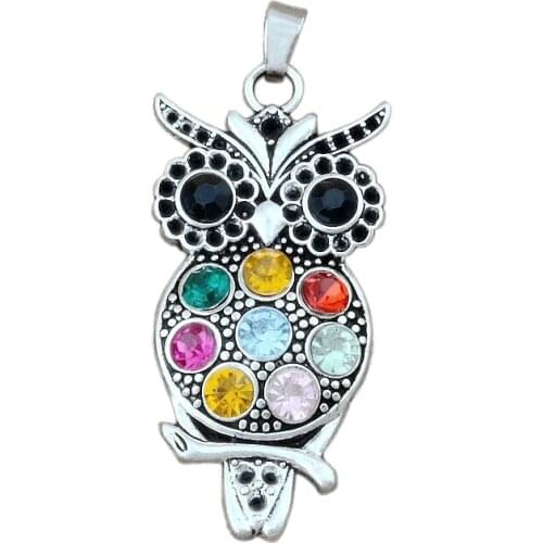 Colorful Crystal Owl Alloy Charm Pendants Jewelry DIY Fit Pendant Necklace 23.8x54.5mm 20Pcs A-485