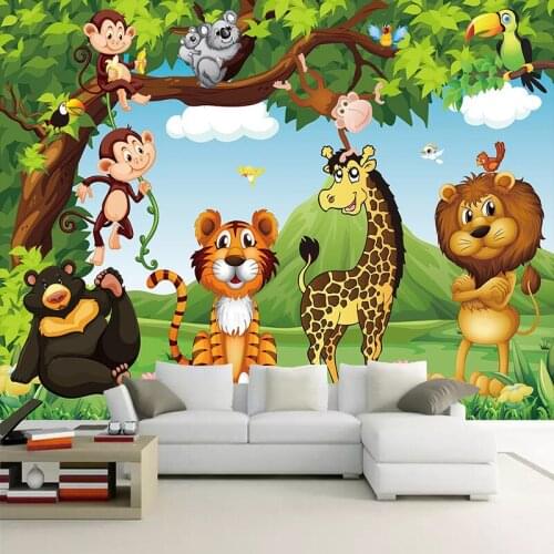 Dropship Custom 3D Photo Wallpaper for Kids Room Cartoon Animal Tiger Lion Poster Living Room Decor Children Home Improvement