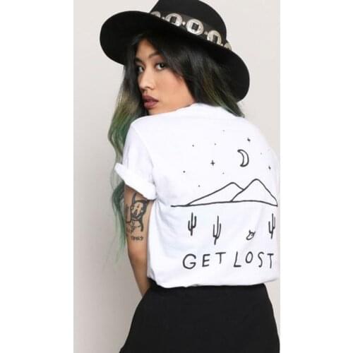 Get lost Fashion Desert Cactus Print clothing New Summer 90 girl style tshirt grunge aesthetic pastel tops goth art casual shirt