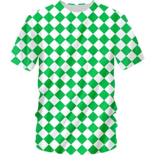 IFPD EU/US Size Summer Shirt Men Casual T-shirt Cool Print White Green Grid 3D Tshirt Man Hiphop Short Sleeve O Neck Streetwear