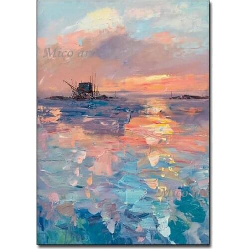 Abstract Seascape Picture Oil Painting Hand-painted Wall Pictures Canvas Art Unframed Texture Artwork For Living Room Decoration