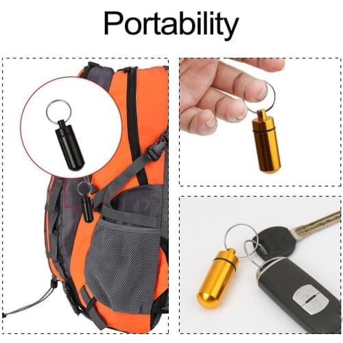 1pc Outdoor Medicine Bottle Waterproof Aluminum Pill Container Bottle Holder Keychain Carabiner Box Medicine Case C7A4