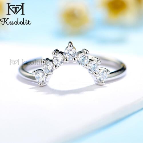 Kuololit 585 14K 10K White Gold Bubble Ring for Women Moissanite Solitaire Matching Eternity Wedding Band for Engagement Party