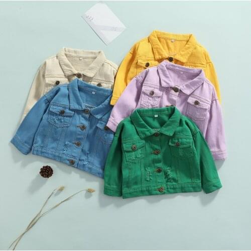 FOCUSNORM 0-7Y Autumn Fashion Kids Girls Boys Denim Jacket 5 Colors Solid Long Sleeve Single Breasted Pocket Coats