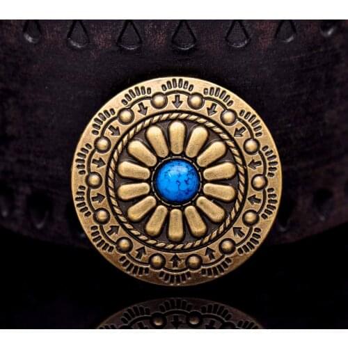 Lot 10pc 30MM Antique Brass Tribal Flower Engraved Turquoise Saddle Concho For Bag Belt Leathercraft Screwback