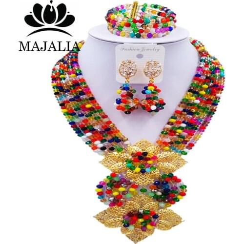 Majalia Classic Nigeria Wedding African Beads Jewelry Set Multicolors Crystal Necklace Bracelet Earrings Free Shipping 6SO016