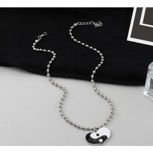 Fashion Love Tai Chi Necklace Womens Heart Shape Pendant Gossip Oil Drip Alloy Long Beads Chains Necklaces Jewelry For Girls