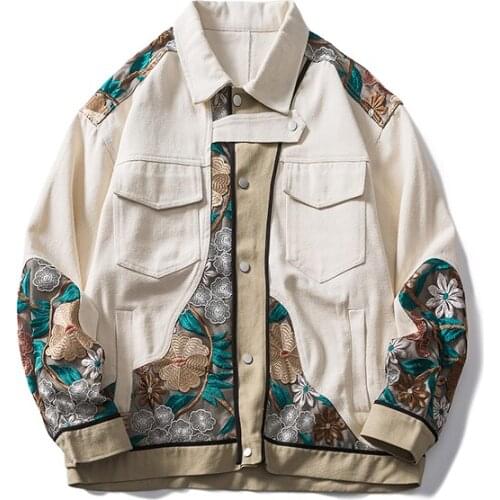 Mens Cotton Chinese Style Embroidery Floral Casual Short Jacket Long Sleeve Loose Coat Safari K2