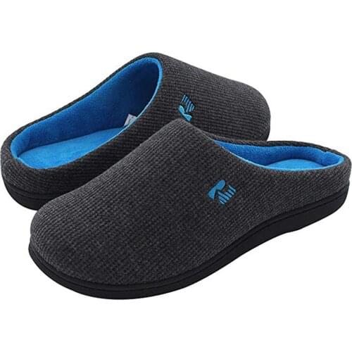 Mens Memory Foam Slipper Gray Autumn And Winter Home Slipper For Men Warm Indoor Bedroom Slides Men Cotton Slippers