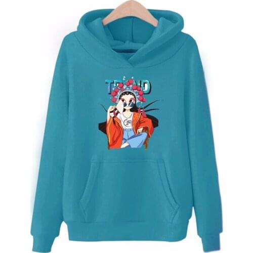 New Winter Fashion Chinese Style Cartoon Character Print Womens Hoodies Fleece Casual Letters Harajuku Pullover Tops Sweatshirt