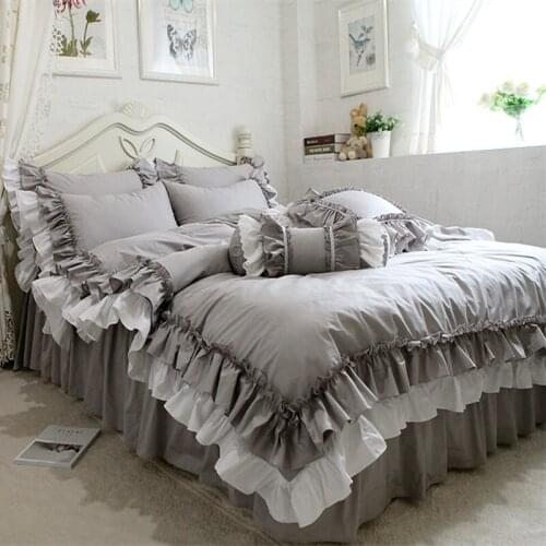 New European Double Layers Bedding Set Ruffle Duvet Cover Bedding Wrinkle Bedspread Bed Sheet for Wedding Decorative Bed Clothes