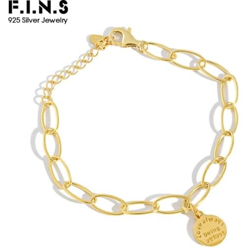 F.I.N.S Charm Womens Bracelet 925 Sterling Silver Link Chain Round Tag Female Bracelet Silver 925 Korean Fashion Fine Jewelry