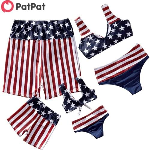 PatPat 2021 New Arrival National Day Star Striped Matching Swimsuits