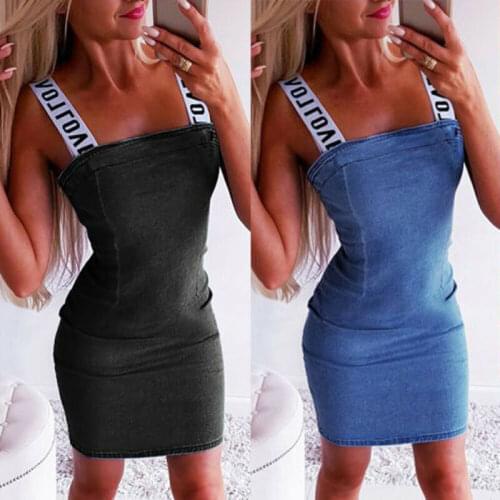 Sexy Women Ladies Denim Jean Sleeveless Dress Pinafore Bib Dungaree A Line Suspender Blue Dresses Female Clothes