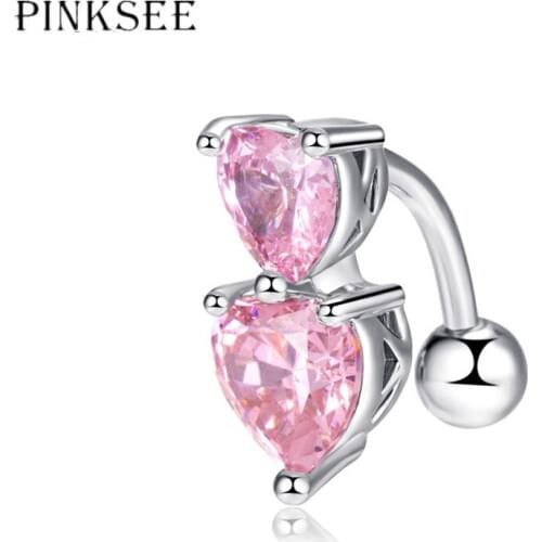 PINKSEE Double Hearts Cubic Zircon Sexy Belly Button Ring Women Men Navel Body Piercing Jewelry Accessories