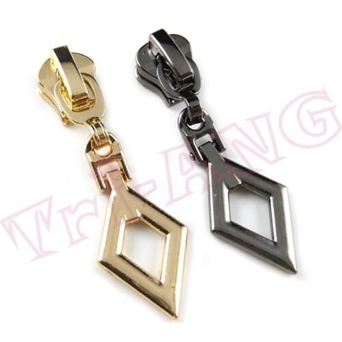 20pcs/lot, Gold Black 3# Zipper Sliders w/Rhombus Shape Pullers for Metal/Nylon Zippers Clothes /Bag/Shoes Accessories