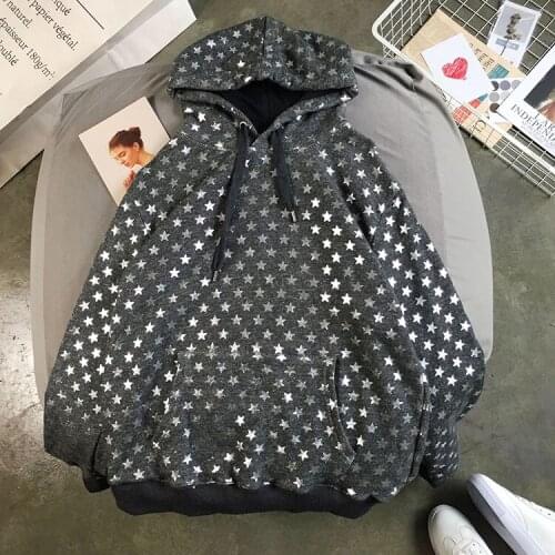 Casual Silver Plating Shiny Star Hoodies Women Student Wear Cotton hooded Sweatshirts Spring Autumn New plus size Pullover Tops