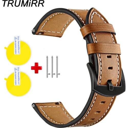TRUMiRR 3in1 Cow Leather Watchband +Screen Protector for Original Xiaomi Huami Amazfit Bip 1 2 2S Stratos Watch Band Wrist Strap