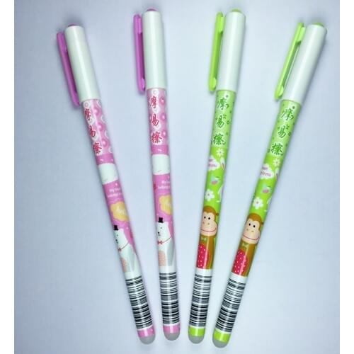 Cute Cartoon Roller Ballpoint Pens Erasable Pen Black Ink Ball Point Pen School Writing Office Supplies 2PCS / Lot 0.38mm Black