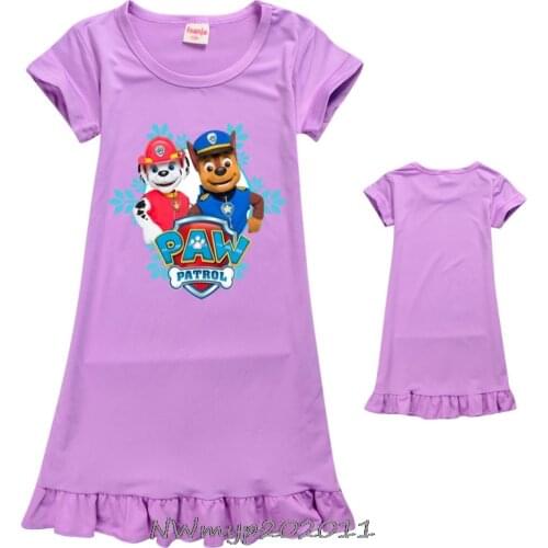 PAW PATROL Shipping Summer Dress Girls Ice Silk Short-sleeved Pajama Home Dress Baby Girls Nightgown Summer Night Dress