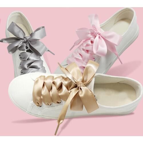 1 Pair 110cm Flat Silk Shoe Laces Satin Silk Ribbon Sneaker Shoe Strings 4cm Wide Solid Color Sports Outdoor Shoelaces Cordones