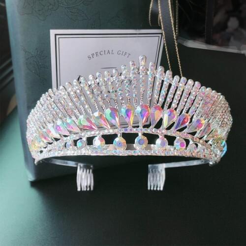 Baroque Luxury AB Color Crystal Peacock Wedding Tiara Crown With Comb Rhinestone Pageant Diadem Headpiece Bride Hair Accessories