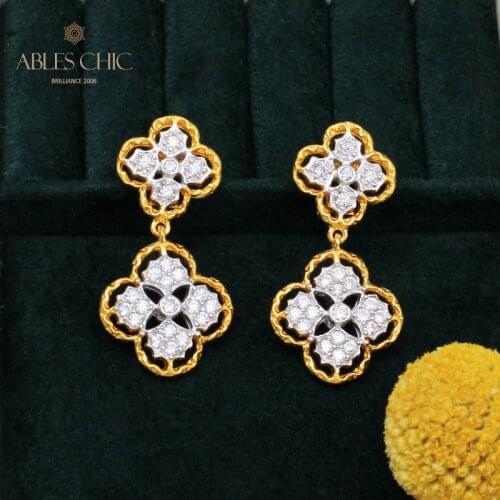 Dangling Plum Flower 18K Gold Tone Earrings Vintage Floral Renaissance 925 Silver Studs Nature Wedding Earring C11E4S25402