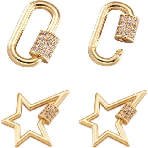 5pcs DIY Cubic Zirconia Screw Carabiner Clasps Lock Charms Pendants For Necklace Bracelet Screw Buckles Handmade Jewelry Making