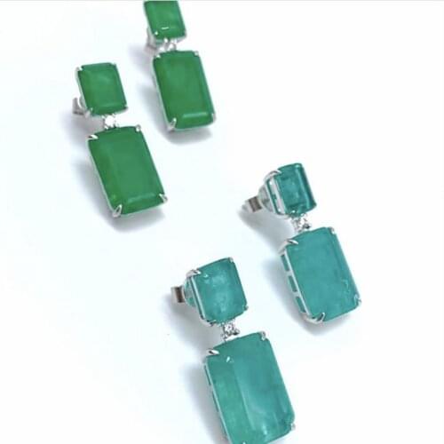 925 Sterling Silver Statement Earrings Jewelry Geometric Double Square For Women Bag Gift 18k Gold Plated Party Classic Wedding