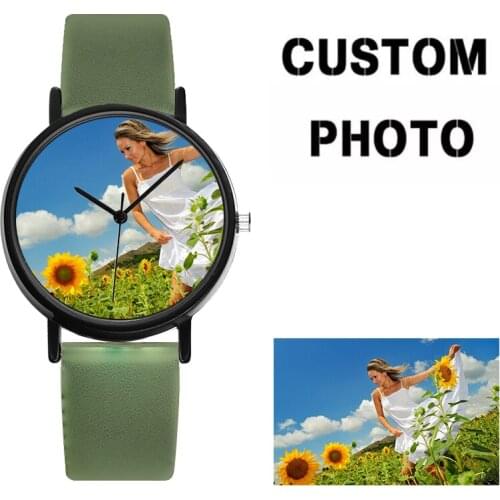 Customize Logo Picture Photo Women Watch Genuine Leather Girls Private Label Designed Wristwatches