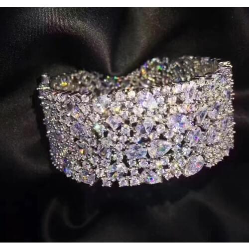 925 sterling silver with cubic zircon bangle wide wedding bracelet fine women jewelry free shipping