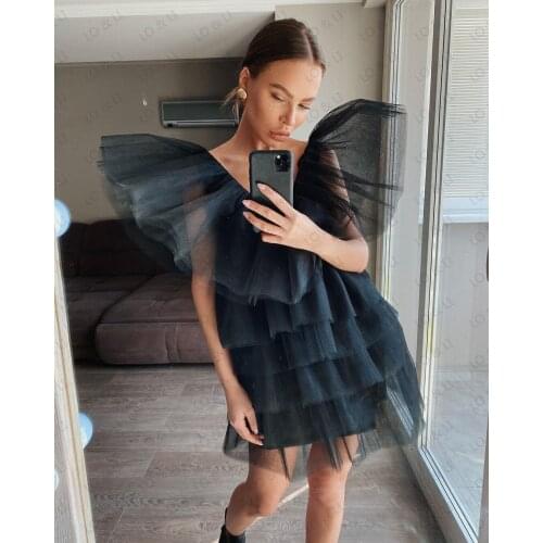 LO&LI Summer See Thru Tulle 2 Color Prom Gown Dresses Ruffles Tiered Women Dress Streetwear Photo Flying Sleeve Custom Made