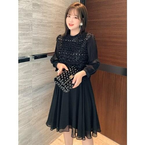 Fringes nail bead inlaid diamond front pleated Lantern Sleeve Dress for women 2021 spring new