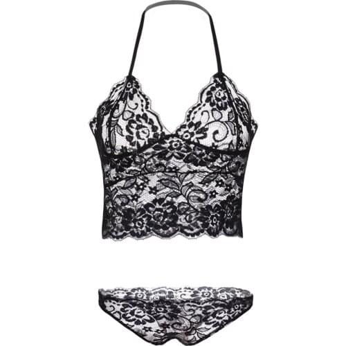 Women Hot Slips Sexy Lingerie Set Hollow Lace Nightwear Halter Top Plus Sex Panties Sexy Erotic Women Underwear Set Plus Size